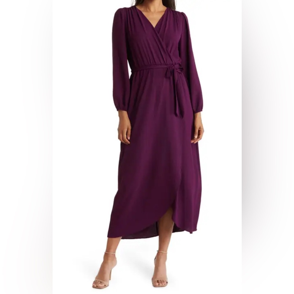Connected Apparel Purple Wrap Gown with Bishop Sleeves size 4